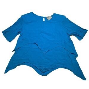 Silver Stream Womens Blue Rayon Layered Handkerchief Hem Blouse Top Size M